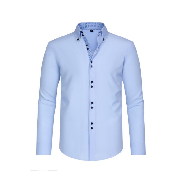 Solid Color SPQ Four-Way Stretch Double-Breasted Long-Sleeve Shirt