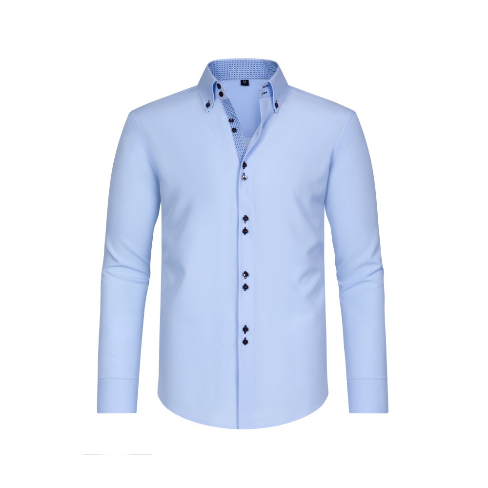 Solid Color SPQ Four-Way Stretch Double-Breasted Long-Sleeve Shirt