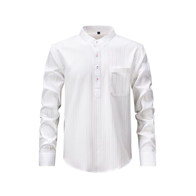Solid Color Wave-Stripe Henley Shirt (Short & Long Sleeve)