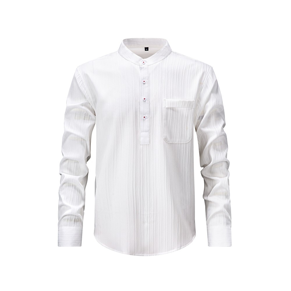 Solid Color Wave-Stripe Henley Shirt (Short & Long Sleeve)