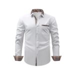 Solid Color SMTH 4-Way Stretch Long-Sleeve Shirt with Floral Collar