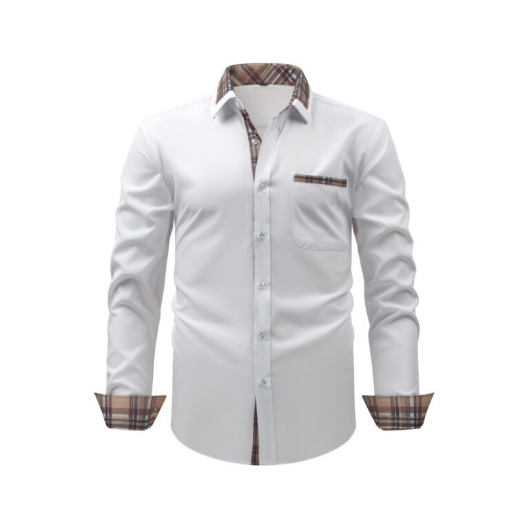 Solid Color SMTH 4-Way Stretch Long-Sleeve Shirt with Floral Collar