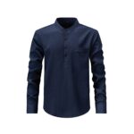 Solid Color Wave-Stripe Henley Shirt (Short & Long Sleeve)