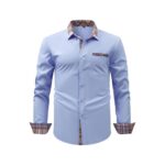 Solid Color SMTH 4-Way Stretch Long-Sleeve Shirt with Floral Collar