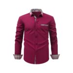 Solid Color SMTH 4-Way Stretch Long-Sleeve Shirt with Floral Collar