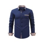 Solid Color SMTH 4-Way Stretch Long-Sleeve Shirt with Floral Collar