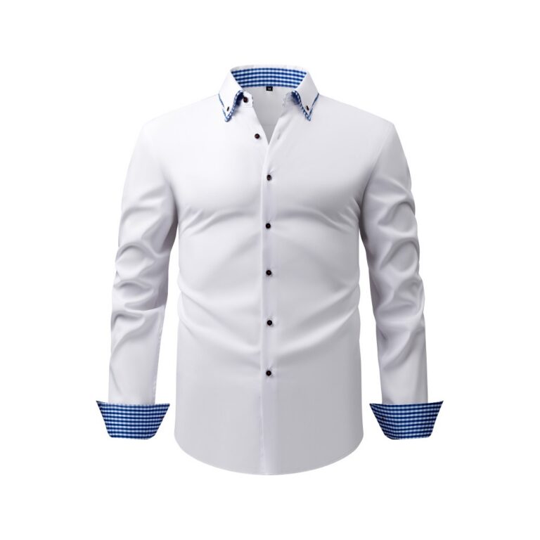 Solid Color Double-Collar, 4-Way Stretch Long-Sleeve Shirt