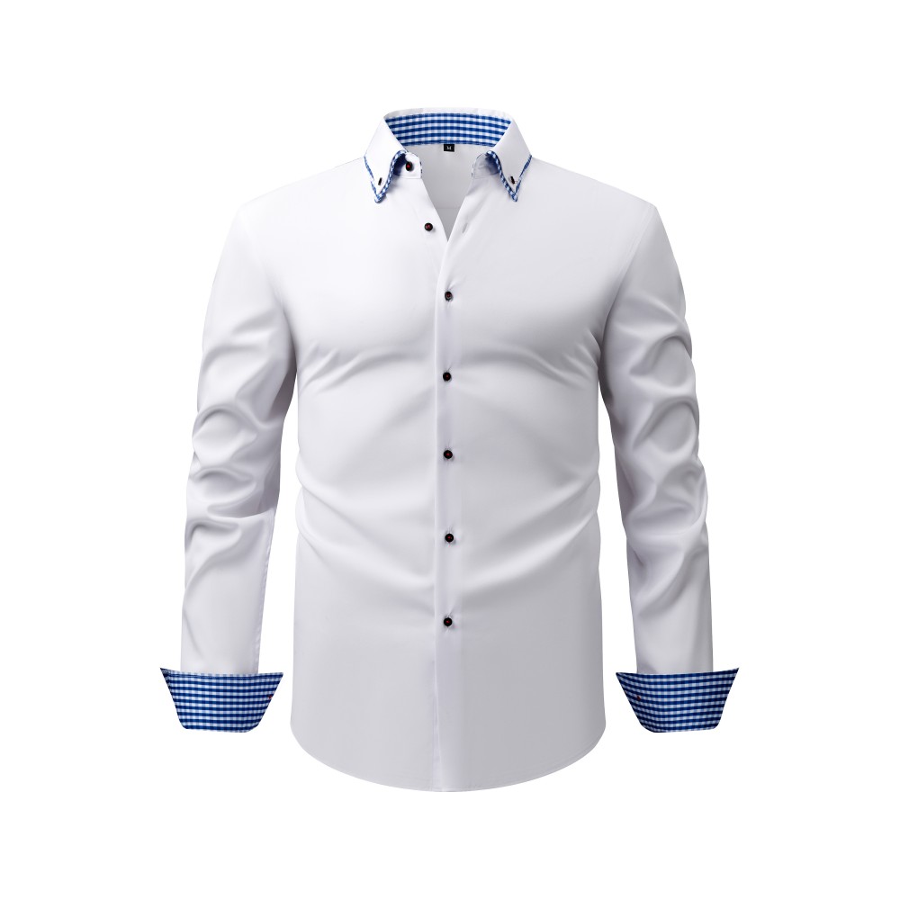Solid Color Double-Collar, 4-Way Stretch Long-Sleeve Shirt